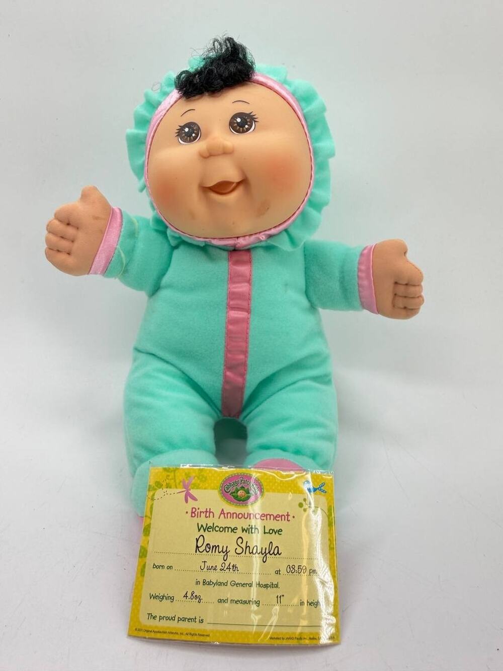 Cabbage Patch Kids Romy Shayla 11" Plush Doll Birth Announcement CPK Baby EUC